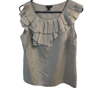 Ann Taylor Ladies Camisole Top Silver Silk. Ruffle On The Collar.Sleeveless Sz M